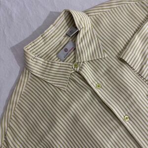 Bobby Chan Mens XL Short Sleeve Button Up Shirt Green Striped Silk Bamboo‎ Blend